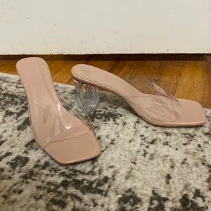 New! Clear and nude block heel